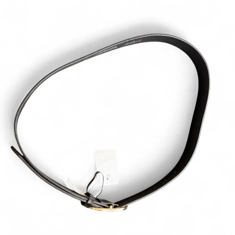 J.Crew NWT Black Genuine Leather Belt Gold Oval Buckle Size L XL  1.25” Wide - Picture 4 of 6